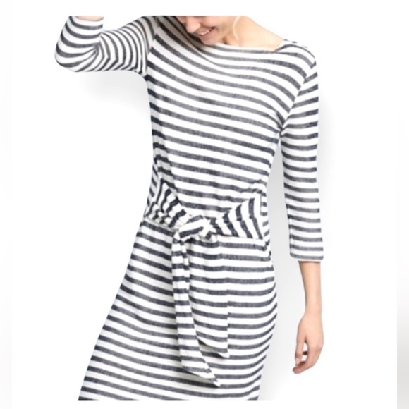 Anthropologie T.la navy striped dress with front tie Size Large - Picture 7 of 7